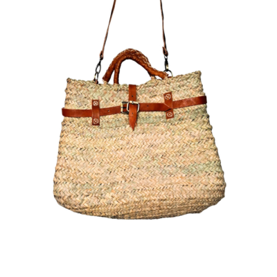 Bolso artesanal de mimbre y cuero étnico boho