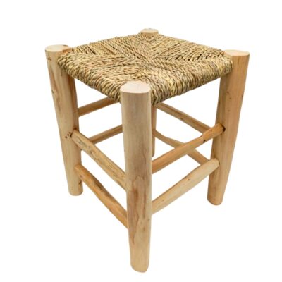 Taburete de cuerda, taburete de rafia artesanal marroquí, taburete étnico boho chic