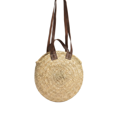 Bolso de palma y cuero artesanal con doble correa y asas