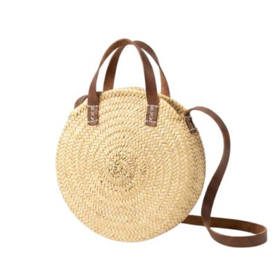 Bolso de mimbre, palma y cuero artesanal, étnico, hecho a mano en marruecos